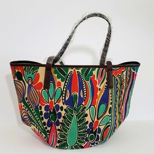 Neiman Marcus Graphic Floral Canvas Tote Bag